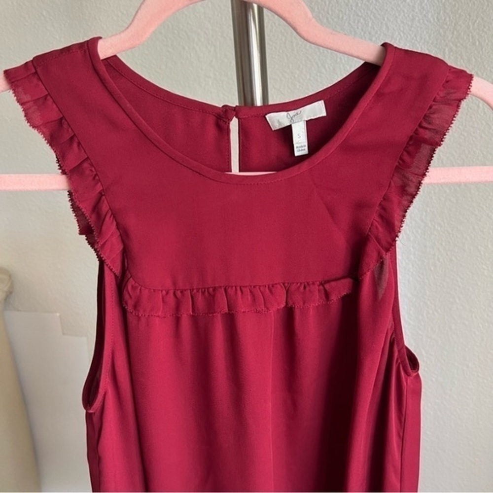 Joie SILK Gemini Silk Ruffle Sleeveless Tank Bordeaux Rose Dark Red Size S $208 - Picture 5 of 15